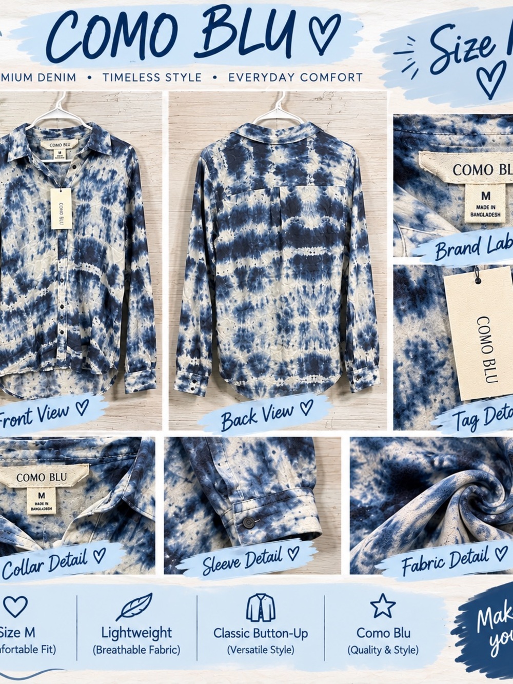 Como Blu Tie-Dye Button-Up Shirt - Size M